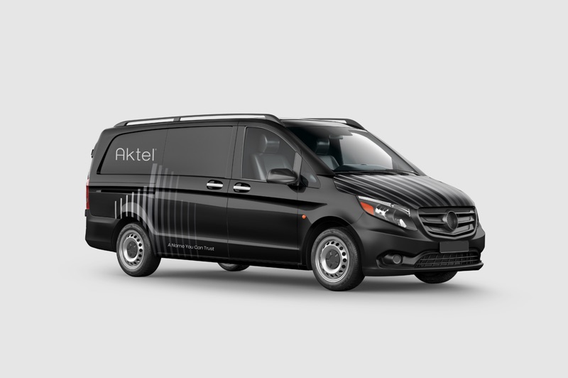 Aktel identity applied to a black vehicle
