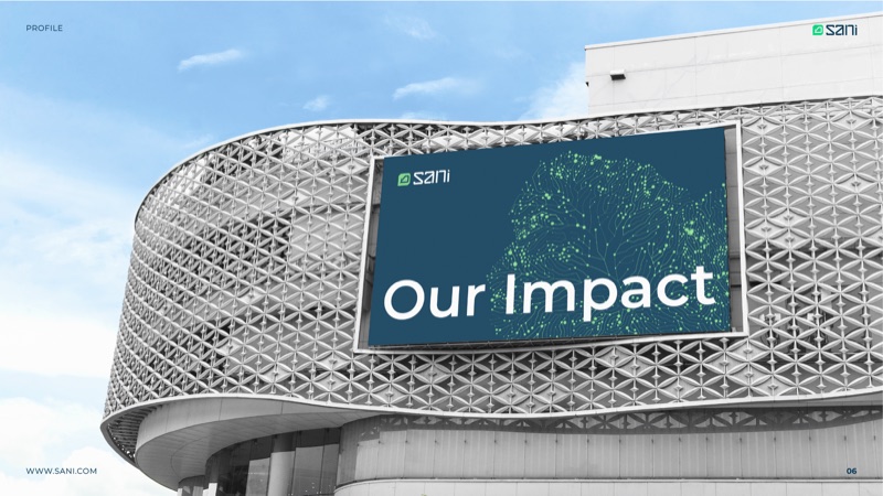 Sani brand presentation on an architectural billboard